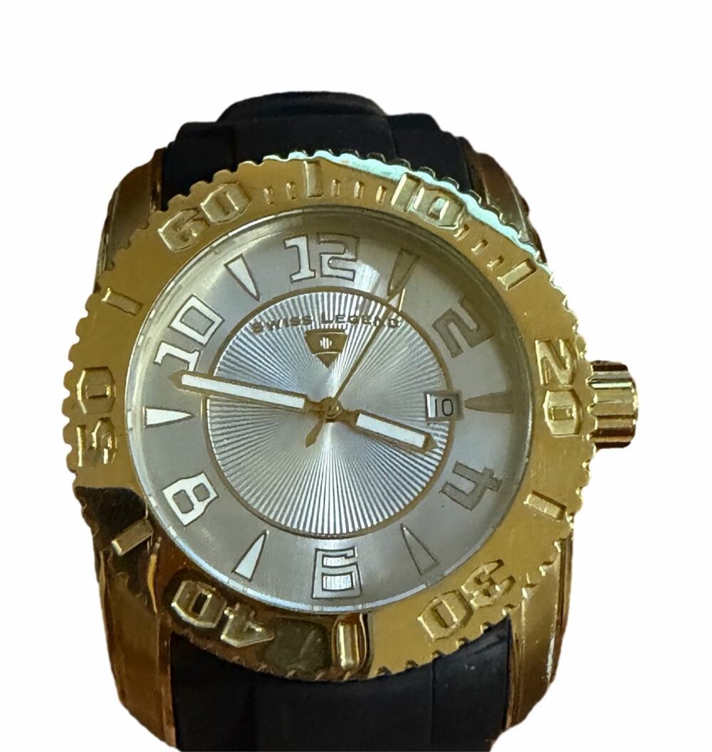Swiss Legend Commander Men's Watch Gold Tone Silver Dial Rubber Strap